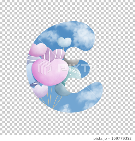 Alphabet letter E with  bunch of balloons  109779352
