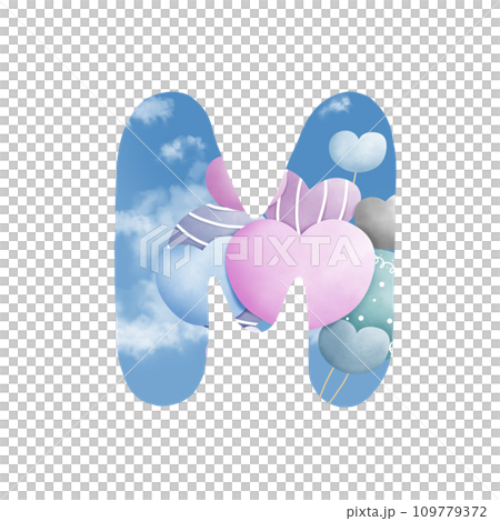 Alphabet letter M with  bunch of balloons  109779372