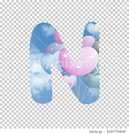 Alphabet letter N with  bunch of balloons  109779400