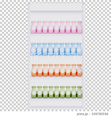 Groceries theme 3D milk product, Milk Shelves on a transparent background, 3D rendering 109780598
