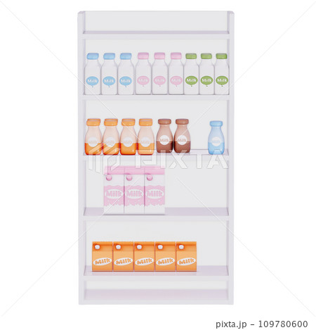 Groceries theme 3D milk product, Milk Shelves on a transparent background, 3D rendering Groceries theme 3D milk product, Milk Shelves on a transparent background, 3D rendering 109780600