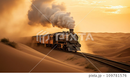 Desert Journey - Vintage Steam Train at Sunset 109781576