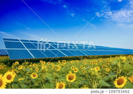 ソーラーパネルとひまわり 109781602