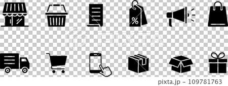 Shopping silhouette icon set Shopping silhouette icon set 109781763