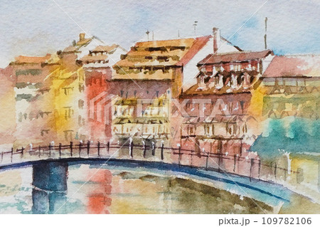 ヨーロッパ風景画「PRAHA（プラハ）」志村好子・水彩画（絵