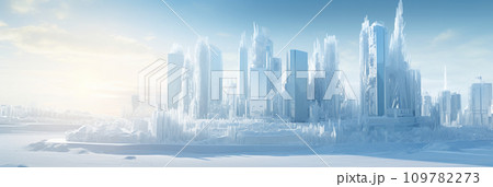 氷と雪の都市　雪に覆われた冬のある日　AI画像 109782273