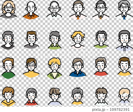 Faces of men of all generations icon illustration set 109782391