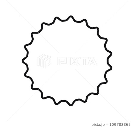 Beer bottle cap icon. Blank label in the shape of aluminum bottle cap. Top view. Soda or beer metal lid. Black and white flat line icon. Vector illustration isolated on white background Beer bottle cap icon. Blank label in the shape of aluminum bottle cap. Top view. Soda or beer metal lid. Black and white flat line icon. Vector illustration isolated on white background 109782865