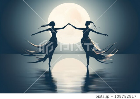 AI-generated content. Graceful moonlit dancers, moving in perfect synchrony with the celestial rhythms - Generative AI 109782917