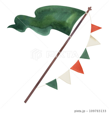 A fluttering green banner for St. Patrick's Day. Isolated watercolor illustration on white background. Clipart 109783133