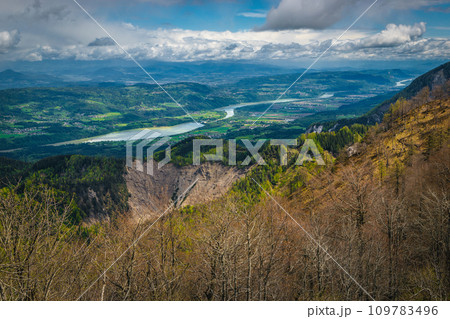 Drava river view from the Golica mountain, Jesenice, Slovenia 109783496