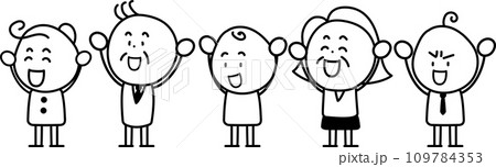 両手を挙げて喜ぶ老若男女セット 109784353