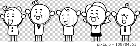 両手を挙げて喜ぶ老若男女セット 109784353