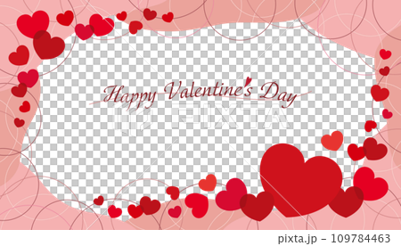 かわいいハートとラインサークルのバレンタインフレームバナー/赤 109784463