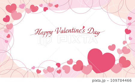 かわいいハートとラインサークルのバレンタインフレームバナー/ピンク 109784466
