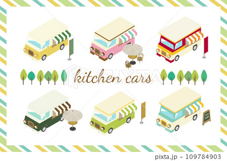 キッチンカーセット　俯瞰アイソメトリック（人なし） 109784903