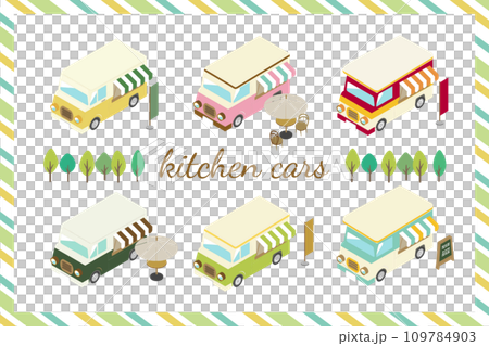 キッチンカーセット　俯瞰アイソメトリック（人なし） 109784903