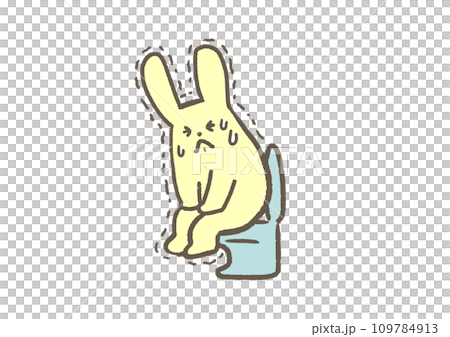 Color illustration of a rabbit suffering from constipation in the toilet 109784913