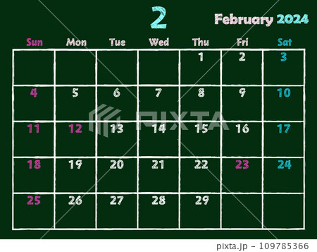 2024年2月黒板チョークカレンダー 109785366