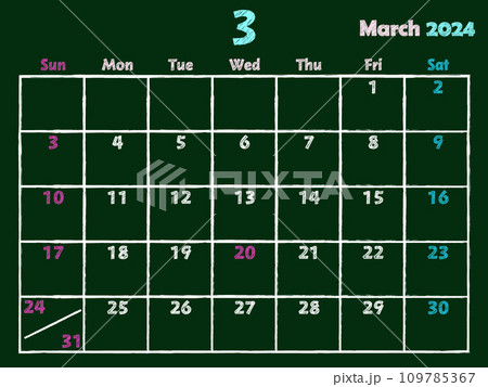 2024年3月黒板チョークカレンダー 109785367