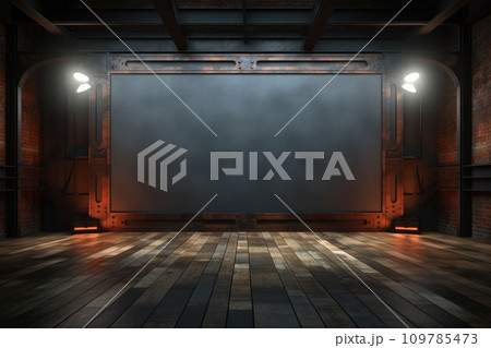 Empty Stage with Projector Screen and Spotlights. Generative AI 109785473