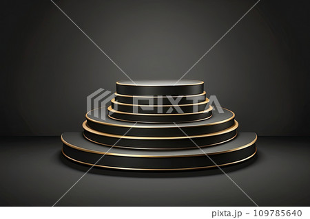 Black with gold round geometric empty podium for a product in a beam of light on a black background. Black Friday promotion, advertising, display 109785640
