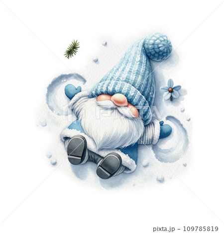 Blue Winter Gnome Wonderland Watercolor Illustration. Cute Whimsical Sublimation Clipart. Blue Winter Gnome Wonderland Watercolor Illustration. Cute Whimsical Sublimation Clipart. 109785819