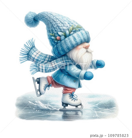 Blue Winter Gnome Wonderland Watercolor Illustration. Cute Whimsical Sublimation Clipart. Blue Winter Gnome Wonderland Watercolor Illustration. Cute Whimsical Sublimation Clipart. 109785823