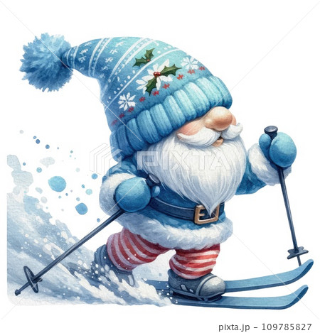 Blue Winter Gnome Wonderland Watercolor Illustration. Cute Whimsical Sublimation Clipart. Blue Winter Gnome Wonderland Watercolor Illustration. Cute Whimsical Sublimation Clipart. 109785827
