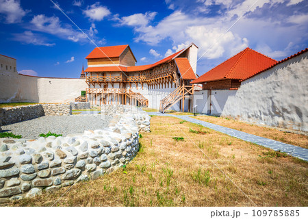 Feldioara, Romania. Summer sunny landscape with Marienburg Fortress, Transylvania. 109785885