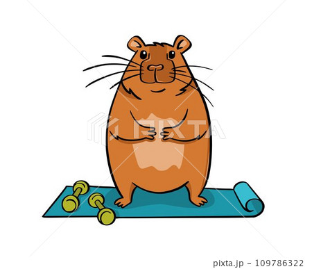 A cute capybara does yoga on a mat. Vector illustration flat style A cute capybara does yoga on a mat. Vector illustration flat style 109786322