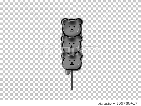 Black and white illustration of bear mitarashi dango 109786417