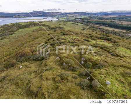 Aerial view of Castlegoland hill by Portnoo - County Donegal, Ireland. Aerial view of Castlegoland hill by Portnoo - County Donegal, Ireland. 109787061