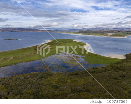 Aerial view of Castlegoland hill by Portnoo - County Donegal, Ireland. Aerial view of Castlegoland hill by Portnoo - County Donegal, Ireland. 109787063
