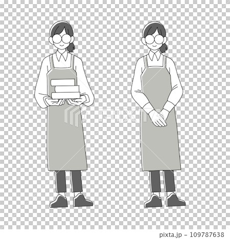 書店員で働く女性の全身イラストセット モノクロその2 書店員で働く女性の全身イラストセット モノクロその2 109787638