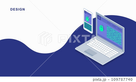3d isometric flat laptop design. Vector notebook illustration. 3d flat lock protection. 109787740