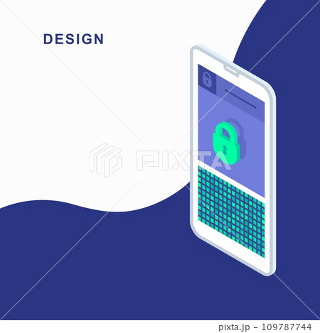 3d isometric flat mobile design. 3d flat lock protection. 109787744