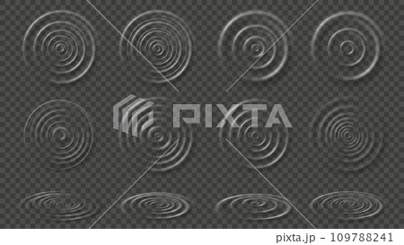 Water ripples. Transparent ripple waves, raindrop circles overlays isolated effect vector illustration set Water ripples. Transparent ripple waves, raindrop circles overlays isolated effect vector illustration set 109788241