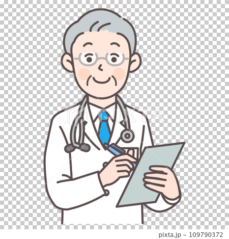 Upper body illustration of a senior doctor writing a medical record Upper body illustration of a senior doctor writing a medical record 109790372