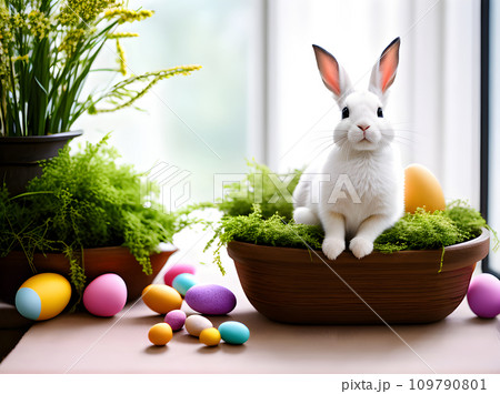 Bunny Easter cozy detailed focused highquality. 109790801
