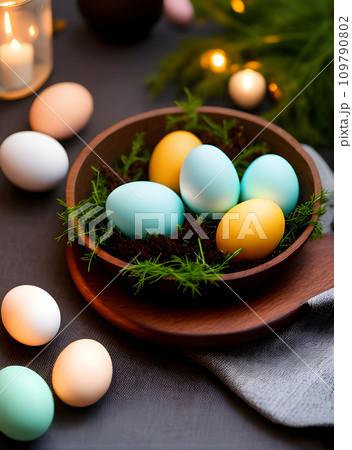 Detailed egg creates cozy Easter atmosphere. High 109790802