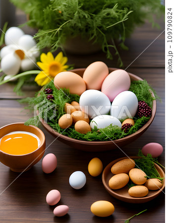 Detailed bunny and egg with cozy atmosphere. 109790824