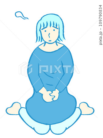 疲れ果ててぺたんと座りこむ若い女性のイラスト　シンプル 109790834