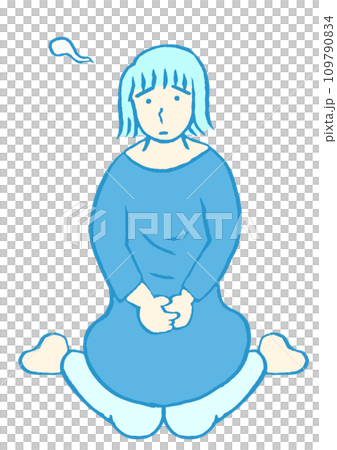 疲れ果ててぺたんと座りこむ若い女性のイラスト　シンプル 109790834