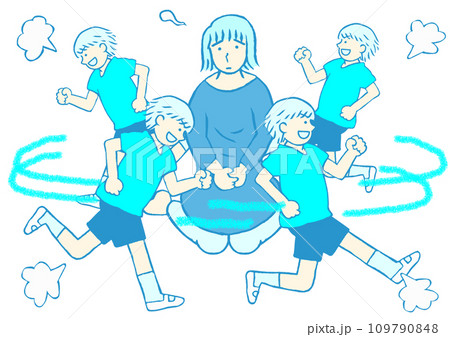 発達障害 多動のため走り回るADHDの小学生の男の子と疲れ切った母親のイラスト シンプル 発達障害 多動のため走り回るADHDの小学生の男の子と疲れ切った母親のイラスト シンプル 109790848