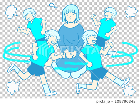 一個簡單的例子,說明了一個患有多動症的小學生因發育障礙多動而到處亂跑和他疲憊不堪的母親 一個簡單的例子,說明了一個患有多動症的小學生因發育障礙多動而到處亂跑和他疲憊不堪的母親 109790848