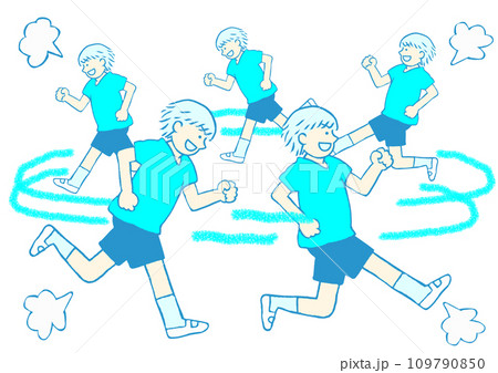 発達障害　多動のため走り回るADHDの小学生の男の子のイラスト　シンプル 109790850