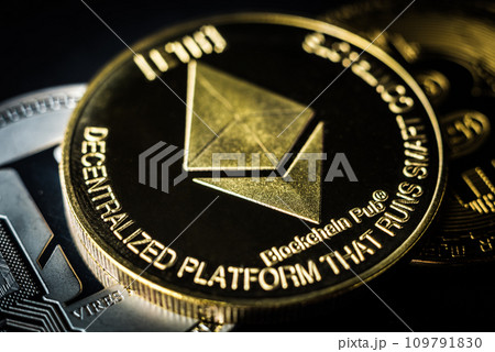 Golden ethereum on dark background 109791830