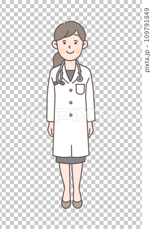 一位女醫生微笑著站著的全身圖 109791849