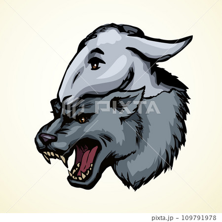 Vector drawing. Wolf in sheep's clothing Vector drawing. Wolf in sheep's clothing 109791978